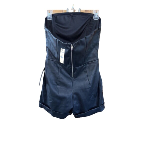 Express Faux Leather Romper Black New Strapless Pockets Belted Lined Cuffed 14 - Picture 6 of 9